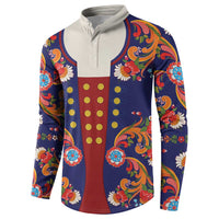 Norwegian Male Bunad Button Sweatshirt with Rosemaling Folk Art Navy Color - Wonder Print Shop
