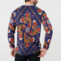 Norwegian Male Bunad Button Sweatshirt with Rosemaling Folk Art Navy Color - Wonder Print Shop