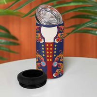 Norwegian Male Bunad 4 in 1 Can Cooler Tumbler with Rosemaling Folk Art Navy Color - Wonder Print Shop