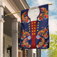 Norwegian Male Bunad Garden Flag with Rosemaling Folk Art Navy Color - Wonder Print Shop