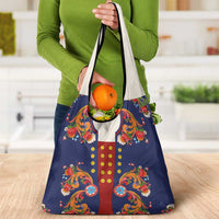 Norwegian Male Bunad Grocery Bag with Rosemaling Folk Art Navy Color - Wonder Print Shop