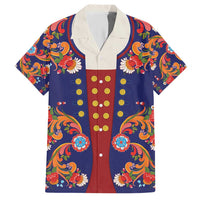 Norwegian Male Bunad Hawaiian Shirt with Rosemaling Folk Art Navy Color - Wonder Print Shop