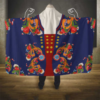 Norwegian Male Bunad Hooded Blanket with Rosemaling Folk Art Navy Color - Wonder Print Shop