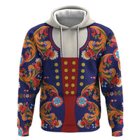 Norwegian Male Bunad Hoodie with Rosemaling Folk Art Navy Color - Wonder Print Shop