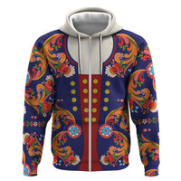 Norwegian Male Bunad Hoodie with Rosemaling Folk Art Navy Color - Wonder Print Shop