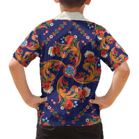 Norwegian Male Bunad Kid Hawaiian Shirt with Rosemaling Folk Art Navy Color - Wonder Print Shop