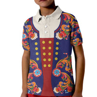 Norwegian Male Bunad Kid Polo Shirt with Rosemaling Folk Art Navy Color - Wonder Print Shop
