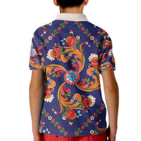 Norwegian Male Bunad Kid Polo Shirt with Rosemaling Folk Art Navy Color - Wonder Print Shop