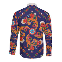 Norwegian Male Bunad Long Sleeve Button Shirt with Rosemaling Folk Art Navy Color - Wonder Print Shop