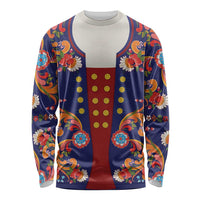 Norwegian Male Bunad Long Sleeve Shirt with Rosemaling Folk Art Navy Color - Wonder Print Shop