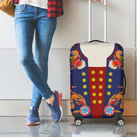 Norwegian Male Bunad Luggage Cover with Rosemaling Folk Art Navy Color - Wonder Print Shop