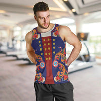 Norwegian Male Bunad Men Tank Top with Rosemaling Folk Art Navy Color - Wonder Print Shop