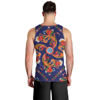 Norwegian Male Bunad Men Tank Top with Rosemaling Folk Art Navy Color - Wonder Print Shop