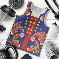 Norwegian Male Bunad Men Tank Top with Rosemaling Folk Art Navy Color - Wonder Print Shop