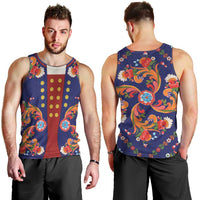 Norwegian Male Bunad Men Tank Top with Rosemaling Folk Art Navy Color - Wonder Print Shop