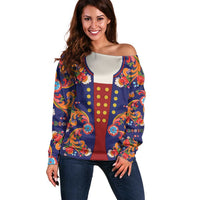 Norwegian Male Bunad Off Shoulder Sweater with Rosemaling Folk Art Navy Color - Wonder Print Shop