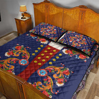Norwegian Male Bunad Quilt Bed Set with Rosemaling Folk Art Navy Color - Wonder Print Shop