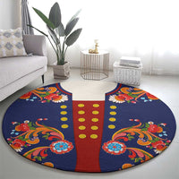 Norwegian Male Bunad Round Carpet with Rosemaling Folk Art Navy Color - Wonder Print Shop