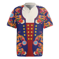 Norwegian Male Bunad Rugby Jersey with Rosemaling Folk Art Navy Color - Wonder Print Shop