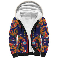 Norwegian Male Bunad Sherpa Hoodie with Rosemaling Folk Art Navy Color - Wonder Print Shop