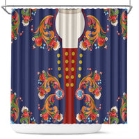 Norwegian Male Bunad Shower Curtain with Rosemaling Folk Art Navy Color - Wonder Print Shop