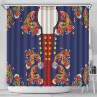Norwegian Male Bunad Shower Curtain with Rosemaling Folk Art Navy Color - Wonder Print Shop