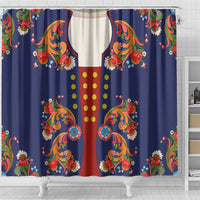Norwegian Male Bunad Shower Curtain with Rosemaling Folk Art Navy Color - Wonder Print Shop