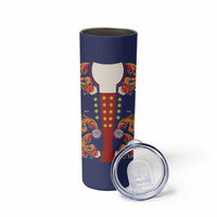 Norwegian Male Bunad Skinny Tumbler with Rosemaling Folk Art Navy Color - Wonder Print Shop