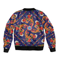 Norwegian Male Bunad Sleeve Zip Bomber Jacket with Rosemaling Folk Art Navy Color - Wonder Print Shop