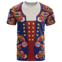 Norwegian Male Bunad T Shirt with Rosemaling Folk Art Navy Color - Wonder Print Shop