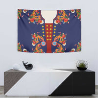 Norwegian Male Bunad Tapestry with Rosemaling Folk Art Navy Color - Wonder Print Shop