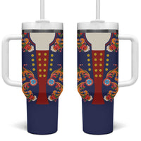 Norwegian Male Bunad Tumbler With Handle with Rosemaling Folk Art Navy Color - Wonder Print Shop