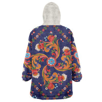 Norwegian Male Bunad Wearable Blanket Hoodie with Rosemaling Folk Art Navy Color - Wonder Print Shop