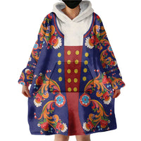 Norwegian Male Bunad Wearable Blanket Hoodie with Rosemaling Folk Art Navy Color - Wonder Print Shop