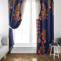 Norwegian Male Bunad Window Curtain with Rosemaling Folk Art Navy Color - Wonder Print Shop