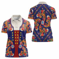 Norwegian Male Bunad Women Polo Shirt with Rosemaling Folk Art Navy Color - Wonder Print Shop