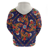 Norwegian Male Bunad Zip Hoodie with Rosemaling Folk Art Navy Color - Wonder Print Shop