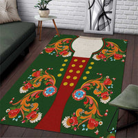 Norwegian Male Bunad Area Rug with Rosemaling Folk Art Green Color - Wonder Print Shop