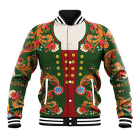 Norwegian Male Bunad Baseball Jacket with Rosemaling Folk Art Green Color - Wonder Print Shop