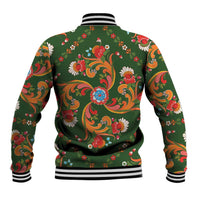 Norwegian Male Bunad Baseball Jacket with Rosemaling Folk Art Green Color - Wonder Print Shop