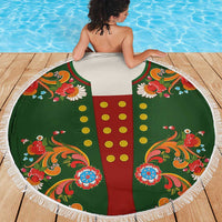 Norwegian Male Bunad Beach Blanket with Rosemaling Folk Art Green Color - Wonder Print Shop