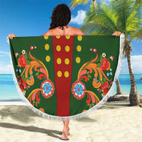 Norwegian Male Bunad Beach Blanket with Rosemaling Folk Art Green Color - Wonder Print Shop