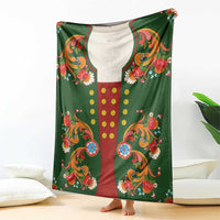 Norwegian Male Bunad Blanket with Rosemaling Folk Art Green Color - Wonder Print Shop