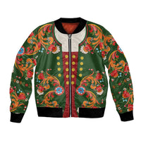 Norwegian Male Bunad Bomber Jacket with Rosemaling Folk Art Green Color - Wonder Print Shop