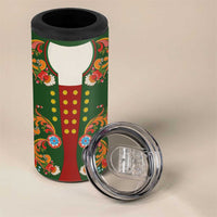 Norwegian Male Bunad 4 in 1 Can Cooler Tumbler with Rosemaling Folk Art Green Color - Wonder Print Shop
