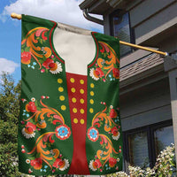 Norwegian Male Bunad Garden Flag with Rosemaling Folk Art Green Color - Wonder Print Shop