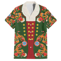 Norwegian Male Bunad Hawaiian Shirt with Rosemaling Folk Art Green Color - Wonder Print Shop