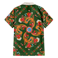 Norwegian Male Bunad Hawaiian Shirt with Rosemaling Folk Art Green Color - Wonder Print Shop