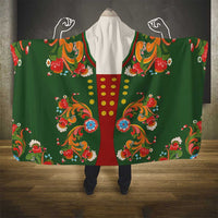 Norwegian Male Bunad Hooded Blanket with Rosemaling Folk Art Green Color - Wonder Print Shop