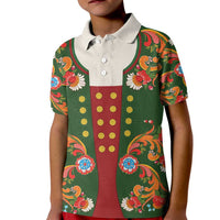 Norwegian Male Bunad Kid Polo Shirt with Rosemaling Folk Art Green Color - Wonder Print Shop